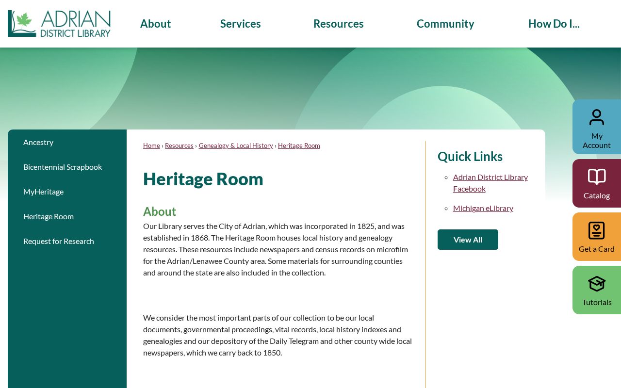Adrian city directory Heritage Room collection page