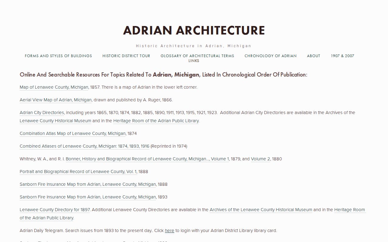 Adrian city directory historical collections and map links