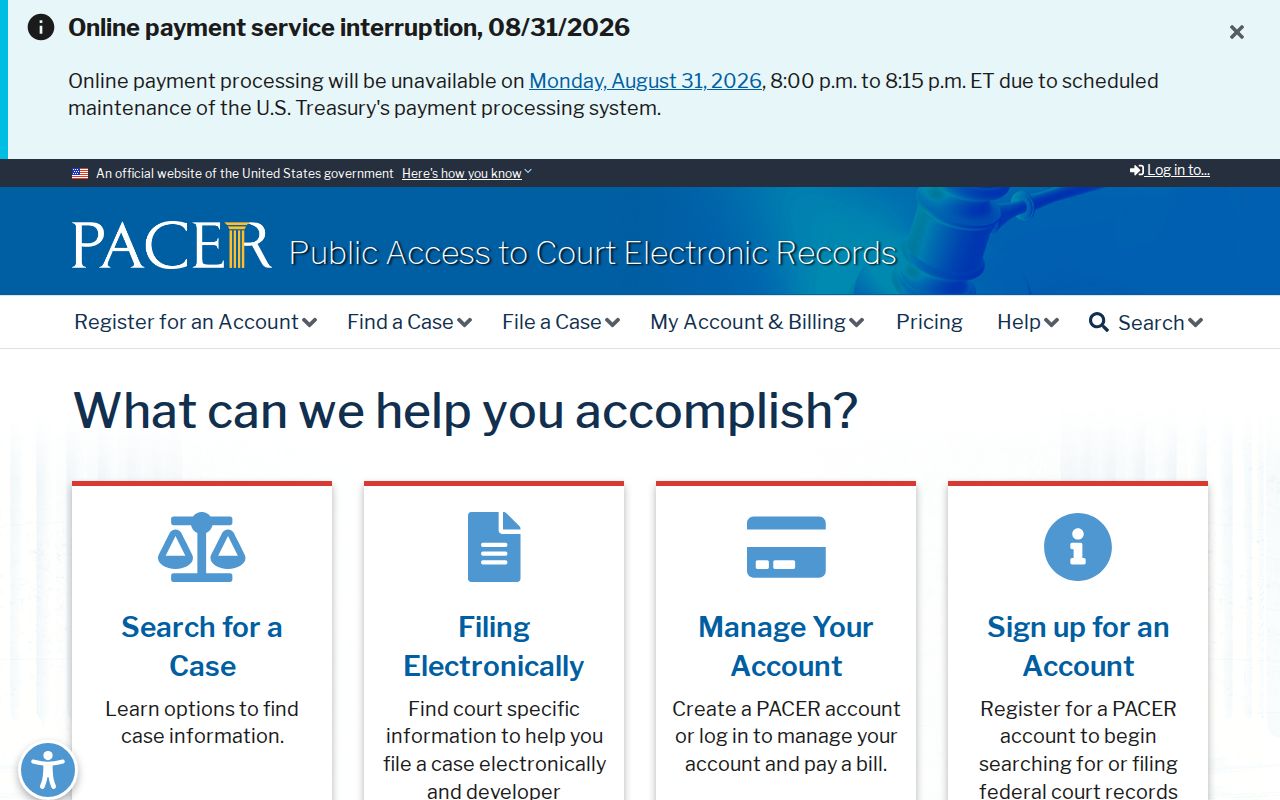 Adrian residents directory PACER federal court access page