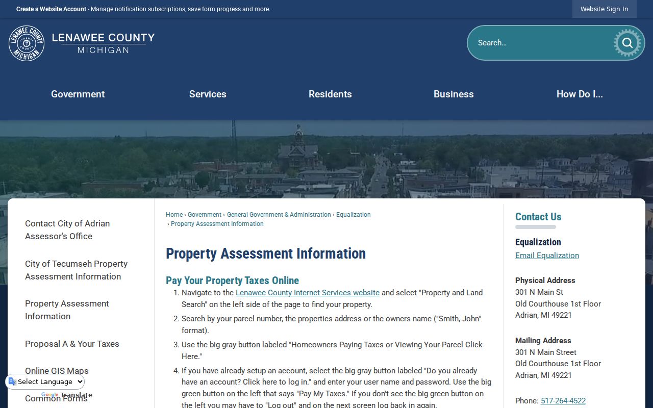 Adrian street directory county property assessment search instructions
