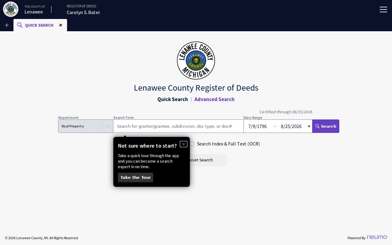 Adrian street directory Lenawee Register of Deeds quick search